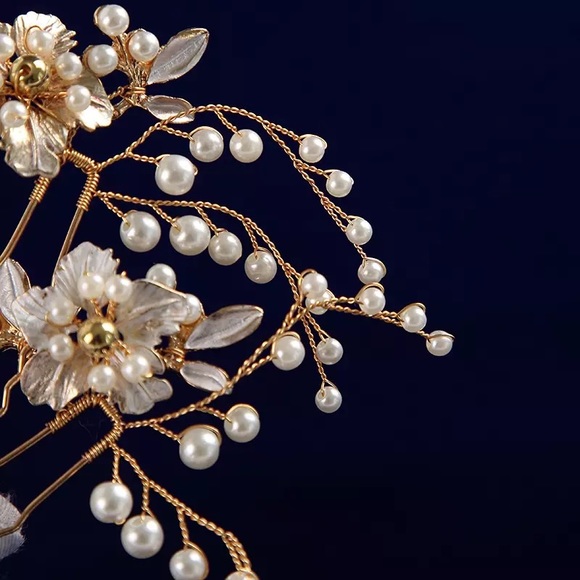 Anthropologie Pearl Gold Wire Hair 1-Pin Accessories Updo Clip On 1pcs - Picture 4 of 16
